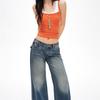 Spring and summer new American retro tie washing process low waist thin slightly loose horn jeans women