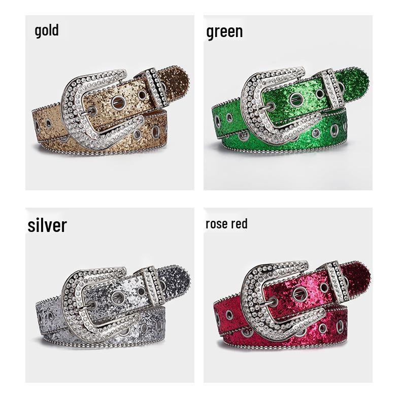 Europäisch-amerikanischer Strass-Schnallengürtel: Modisches Pailletten-Ösen-Top, Punk-Stil für Nachtclub-Kleidung