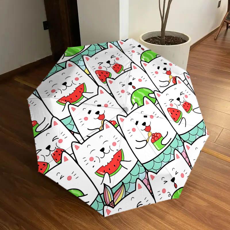 

1pc Watermelon Cats Automatic Umbrella Durable Iron Frame & Plastic Handle, Gift for Men & Women, Sturdy Construction yy250905193