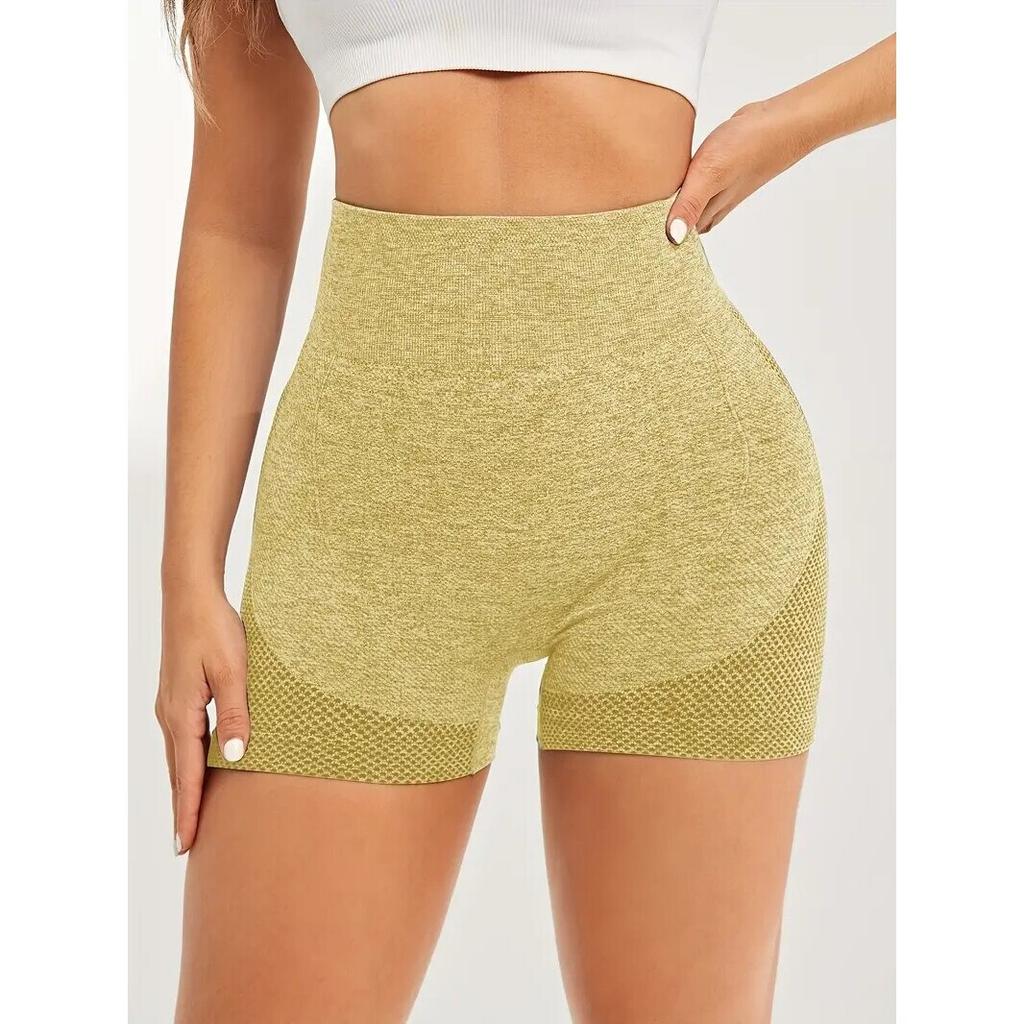 High Waist Yoga Shorts Elastic Fitness Running Shorts Women Tight Training Pants Yellow One Size