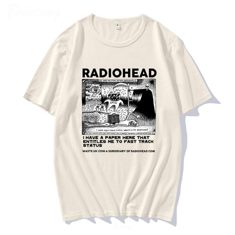 Radiohead T Shirt mężczyźni Vintage klasyczne koszulki wycieczka po ameryce północnej Rock Boy koszulki Hombre Hip Hop Unisex 100% bawełna ponadgabarytowe topy