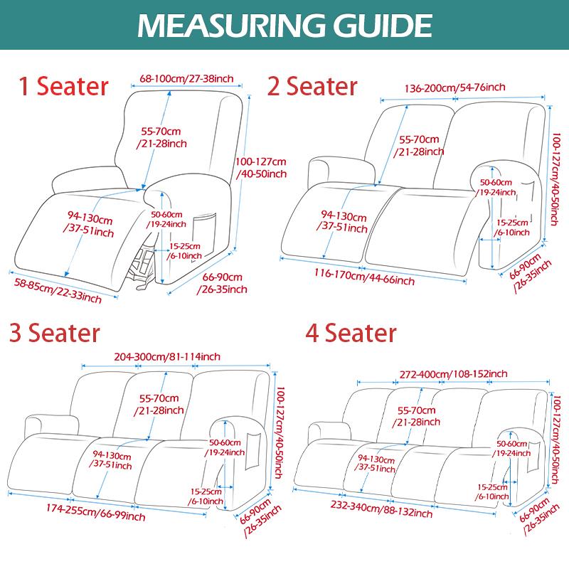 1/2/3/4 Seater Recliner Elastic Sofa Covers Waterproof Stretch Armchair Reclining Sofa Slipcover Relax Chair Covers Adjustable