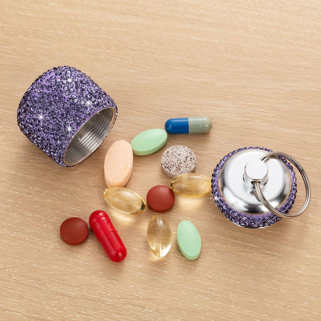 Portable Diamond Pills Case Keychain Waterproof Pills Container Small Box Pendant for Travel and Outdoor Activities