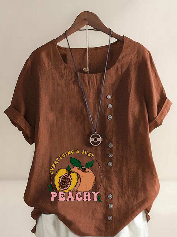 Women's Fashion Peach Letters Print Shot Sleeve T-shirt Loose Cotton Shirt Casual Loose Summer Blouse Tops Plus Size