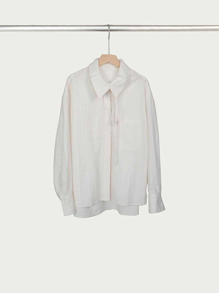 

Клетчатая хлопковая рубашка с 3D жаккардом на завязках: Нишевая куртка с длинным рукавом для весны и лета S белый