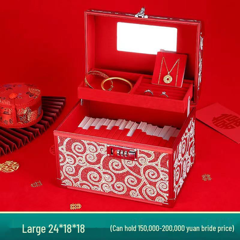 Portable Double-Layer Aluminum Alloy Cosmetic Case with Mirror and Password Lock