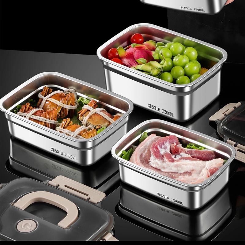 Portable Camping Sealed Lunch Box Stainless Steel Food Containers Leak-proof Bento Crisper Kitchen Storage Boxes with Lids