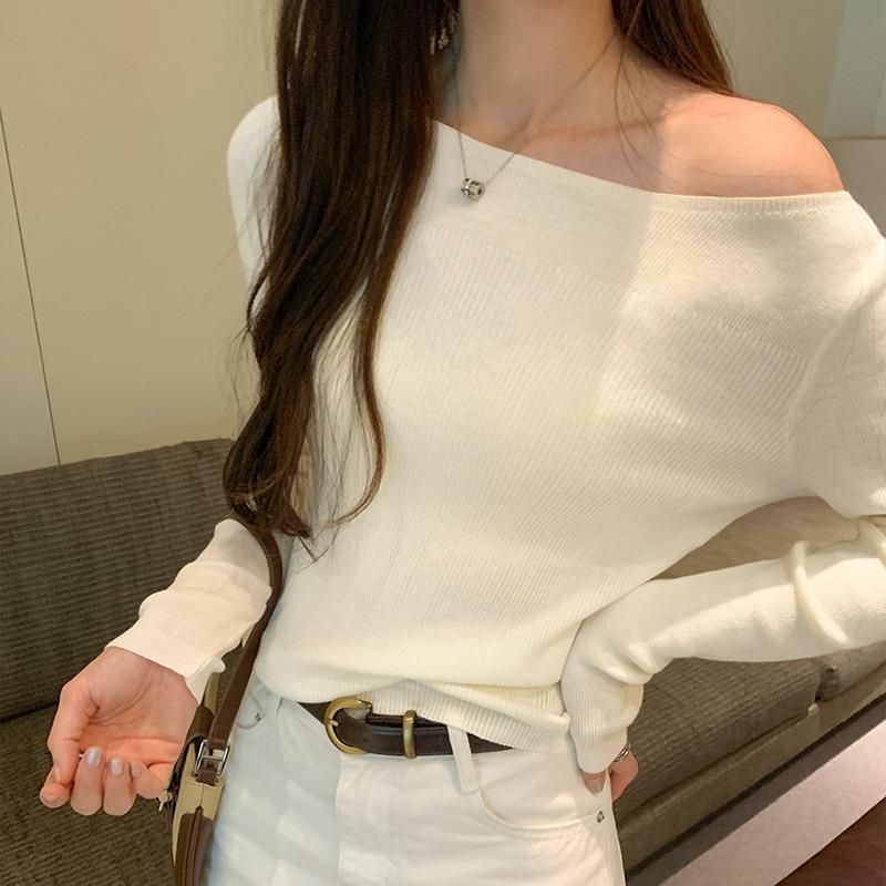 Lazy Wind Splicing Slim-fitting Long-sleeved Bottoming Knitted Sweater Women's Autumn and Winter New Inner Top
