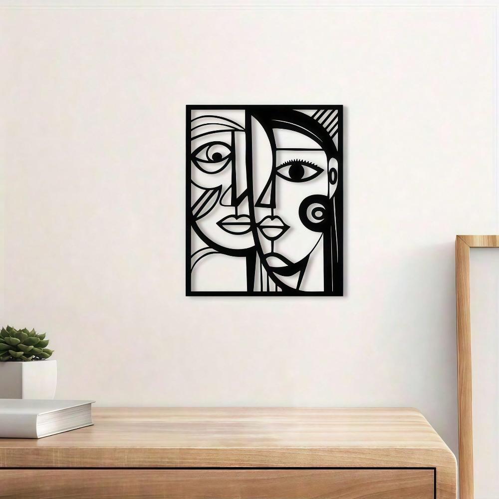 Abstract Picasso Geometric Metal Wall Art Black White Powder Coated Home Decor Gift