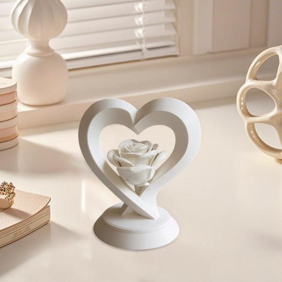 Rose Heart Figurine, 3D Printed Heart Sculpture, Romantic Decorative Ornament for Table, Shelf Centerpiece