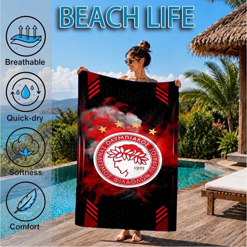 Olympiacos Fc: Serviette de plage Fierté Rouge et Noire, Séchage Rapide, Facile d'Entretien, Convient aux Vacances Fitness et Plage, Essentiel Sportif