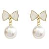 1Pair Korean Style Fashion Simple Personality Exquisite Temperament Earrings Bow Knot Shell Pearl Earrings Women'S Jewelry