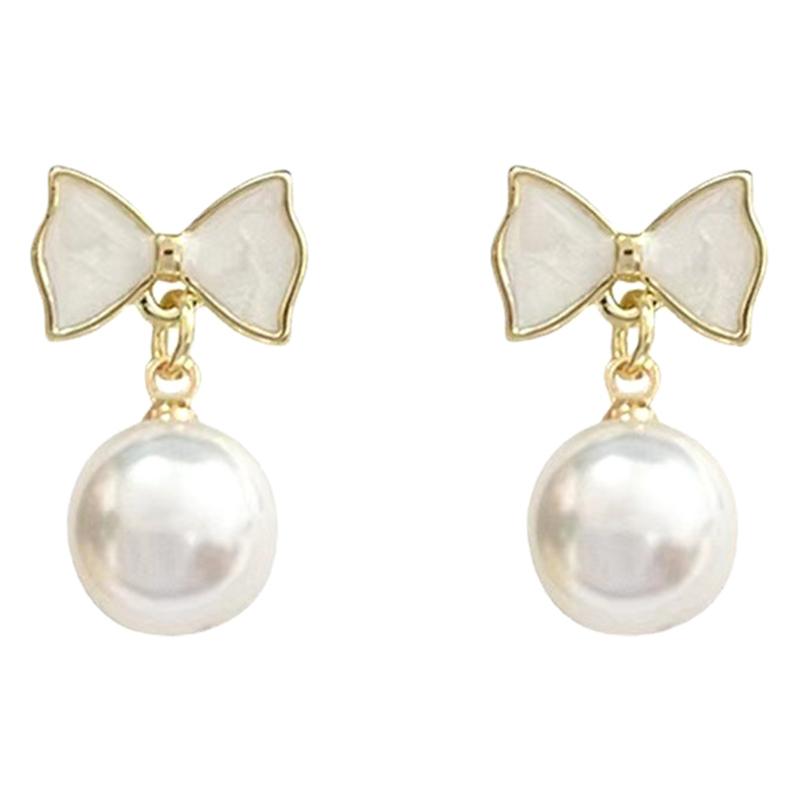 1Pair Korean Style Fashion Simple Personality Exquisite Temperament Earrings Bow Knot Shell Pearl Earrings Women'S Jewelry