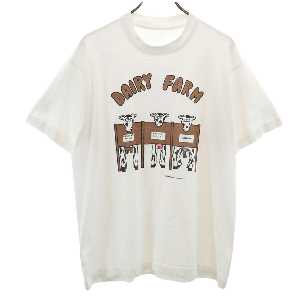 

ВИНТАЖНАЯ футболка 80-х годов с принтом «Коровья ферма», белый, мужская, б/у