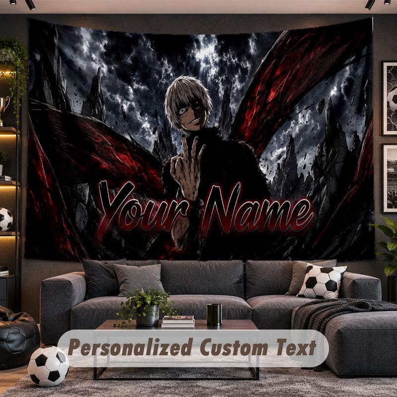 Wall Hanging Tapestry Custom NameTokyo Ghoul Pattern Personalized Printed Fabric Wall Decor