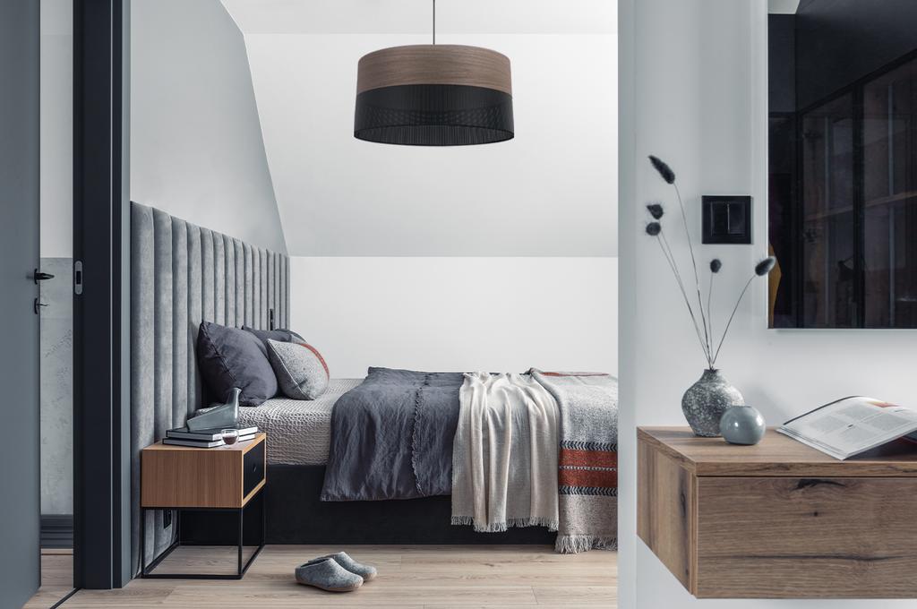 Single Hanging Lamp, Walnut Veneer Lampshade, 44Cm