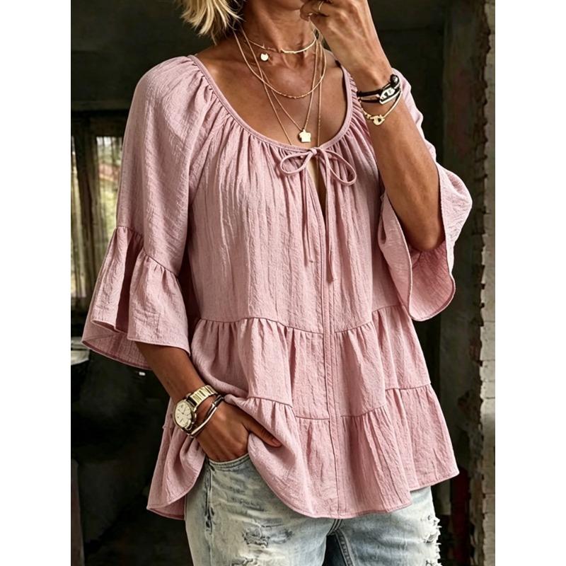 GMXIA Women's Fashion Casual Short Sleeve U-Neck Blouses & Shirts
