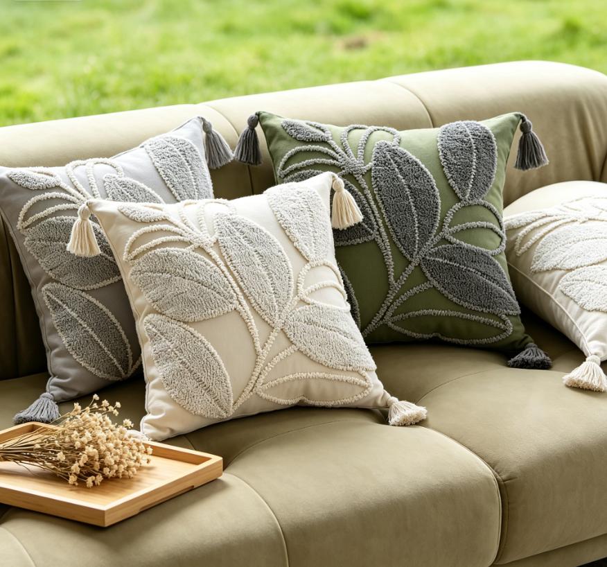 Nordic French Cream 3D Embroidered Sofa Pillow Cover 45x45cm Decorative Bed Cushion Case