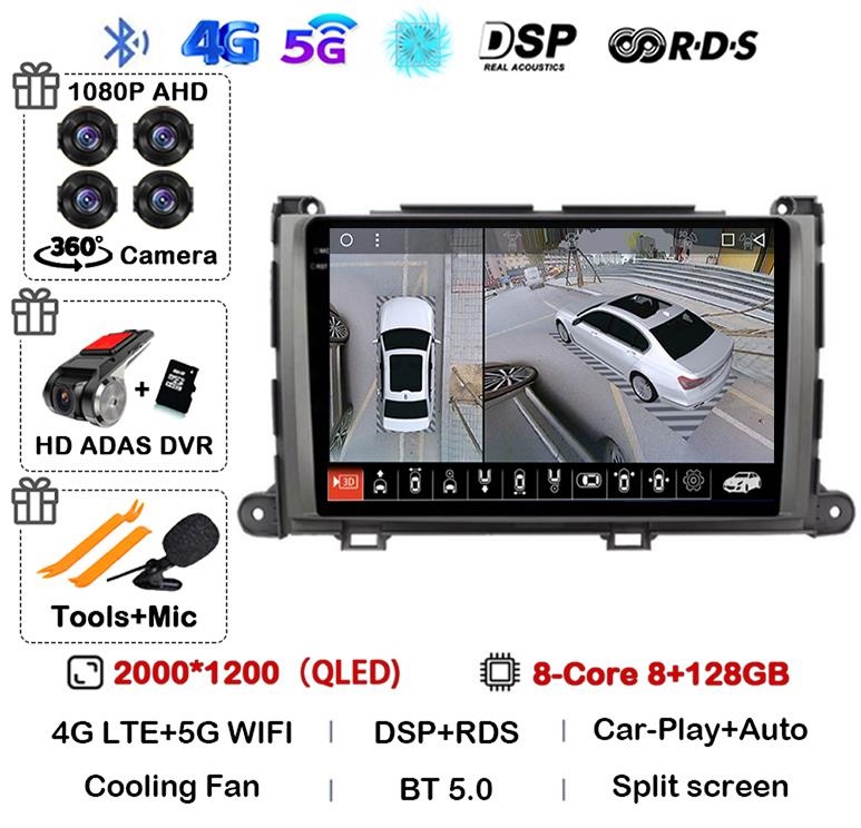 Android 14 Car Radio For Toyota Sienna XL30 2009 2010 - 2014 Multimedia Video Player Navigation Stereo GPS Auto Carplay 8G+128GB