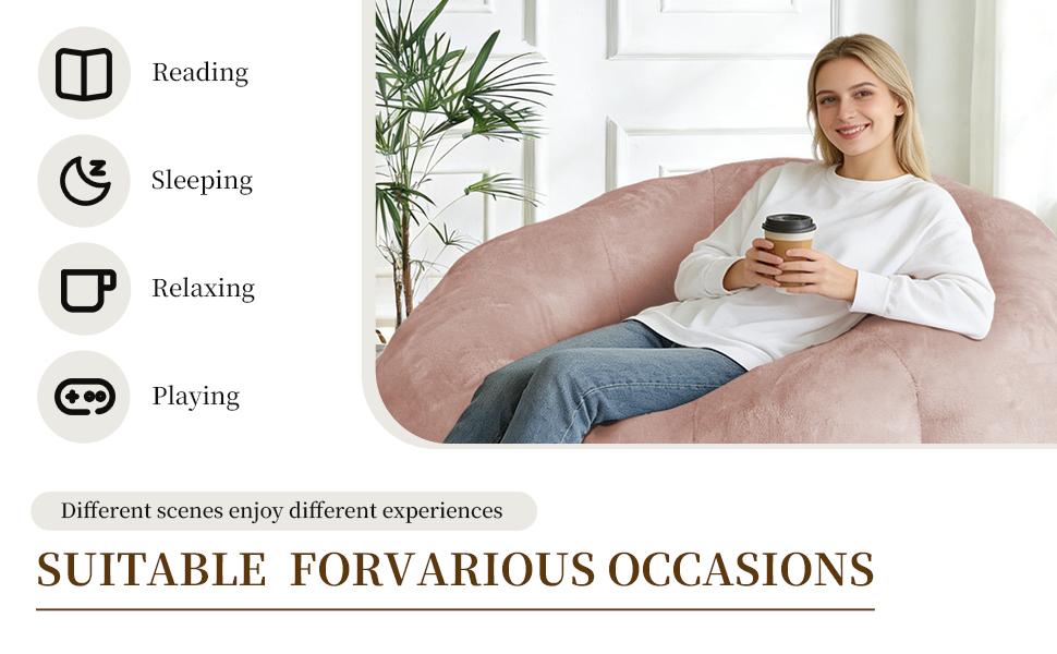 Large Round Bean Bag Lounge Chair with Enhanced Stability for Versatile Living Room and Bedroom Relaxation