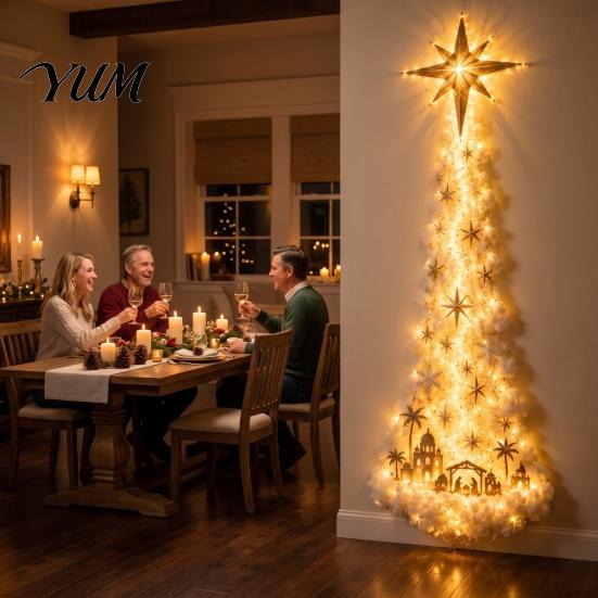 Weihnachtsglocken Lichterketten Magische Pfad Wandleuchte, Zug Baum Stern LED Kaskadierende Feiertagsdekoration Dekorative Innenleuchten mit Warmweiß