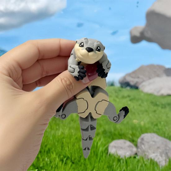 Desktop Decoration 3D Printed Articulated Otter Toy for Kids, Flexible Fidget Figure, Durable Spinner Movable Animal Sensory Stress Relief Office Desk