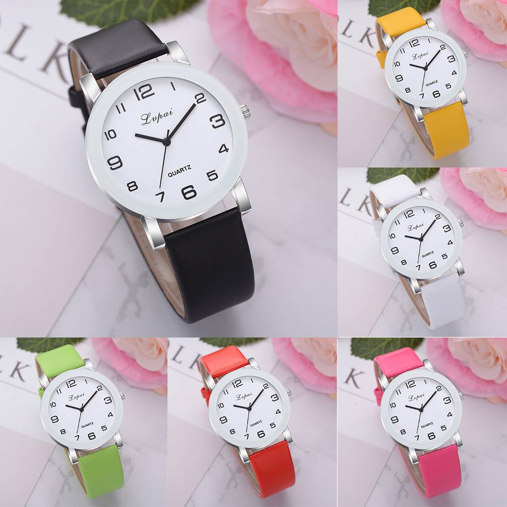 Mode Digitales Zifferblatt Damen Mädchen Uhr Armband Rund Lässig PU Leder Uhren Armbanduhr