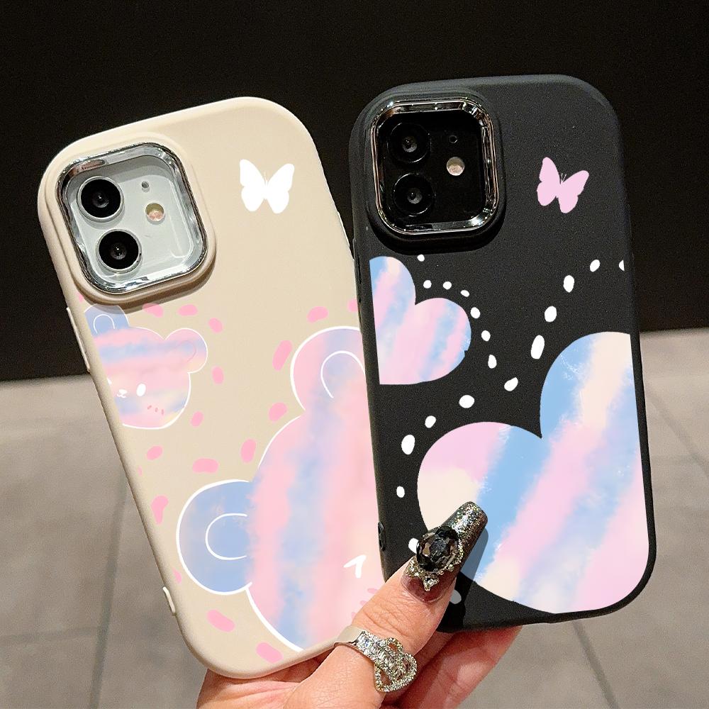 Jednobarevný stříbrný okraj čočky měkký tekutý silikon nárazuvzdorný obal na telefon pro iPhone Samsung Huawei Honor Xiaomi Redmi OPPO Realme Vivo Infinix Tecno