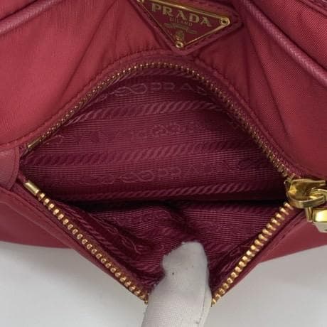 PRADA Shoulder Bag Pochette Crossbody Diagonal Strap Tessuto Nylon Gold Hardware Leather Pink Women's Triangle Logo Plate
