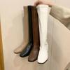 Fashion 2024Fashion Women  Black Block High Heels Long Boots New Winter Warm Knee High Boots Soft Leather Thigh High Boots Shoes
