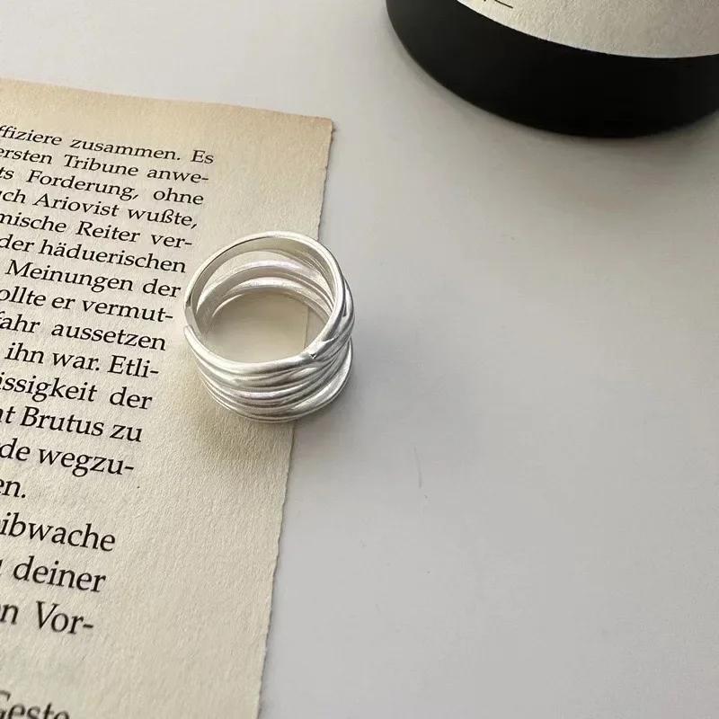 925 Silber Kreuz Linien Ringe Für Frauen Mode Handgemacht Geometrisch Unregelmäßig Breit Offen Ring Party Schmuck Feiertagsgeschenke