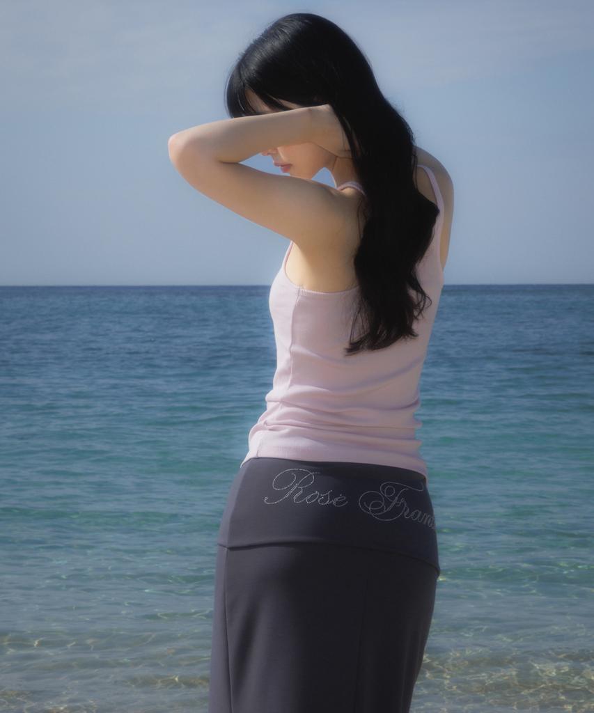 Rose Franz Folding Waist Maxi Long Skirt [Gray]