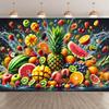 Tropical Fruits Water Splash Tapestry, Pineapple Watermelon Background Cloth, Kitchen Wall Decor