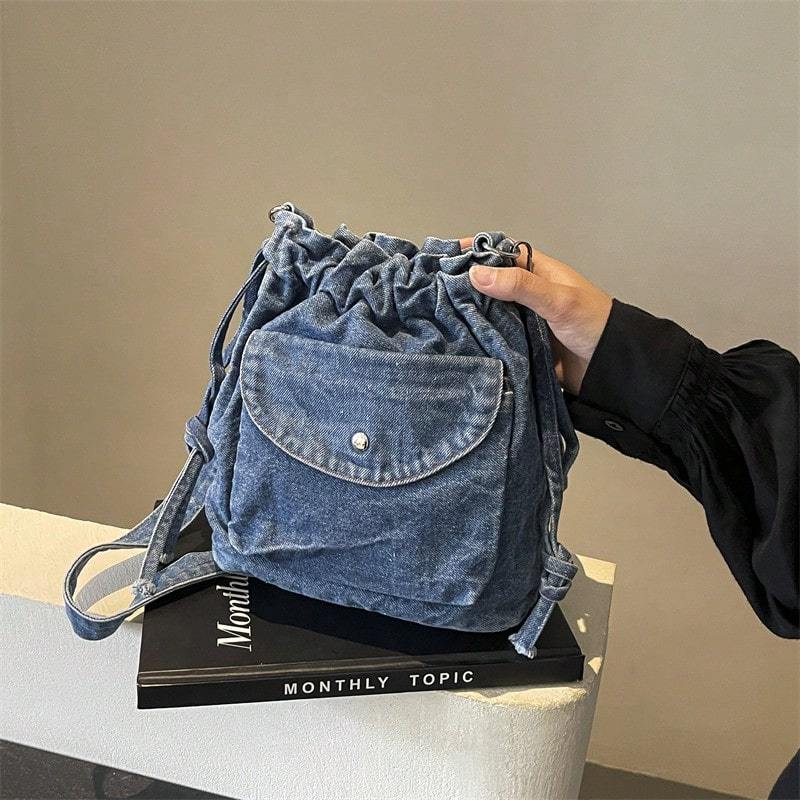 Student Simple Shoulder Tote Bag, Large Capacity Bag, Vintage Blue Distressed Style, Slouchy Crossbody Bag, Casual For Women's Daily Use