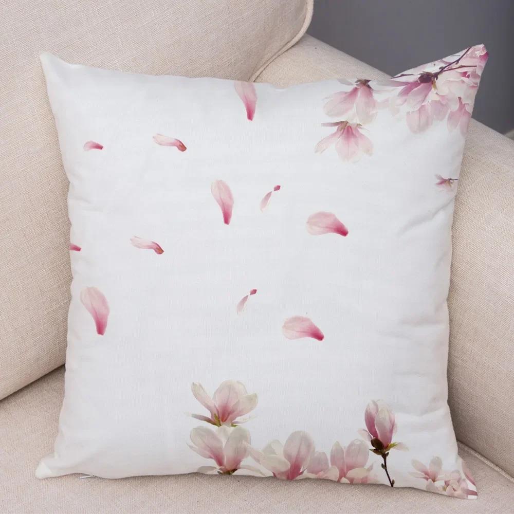Office Living Room Home Pillowcase Pink Peach Blossom Pattern Pillowcase Car Ornaments