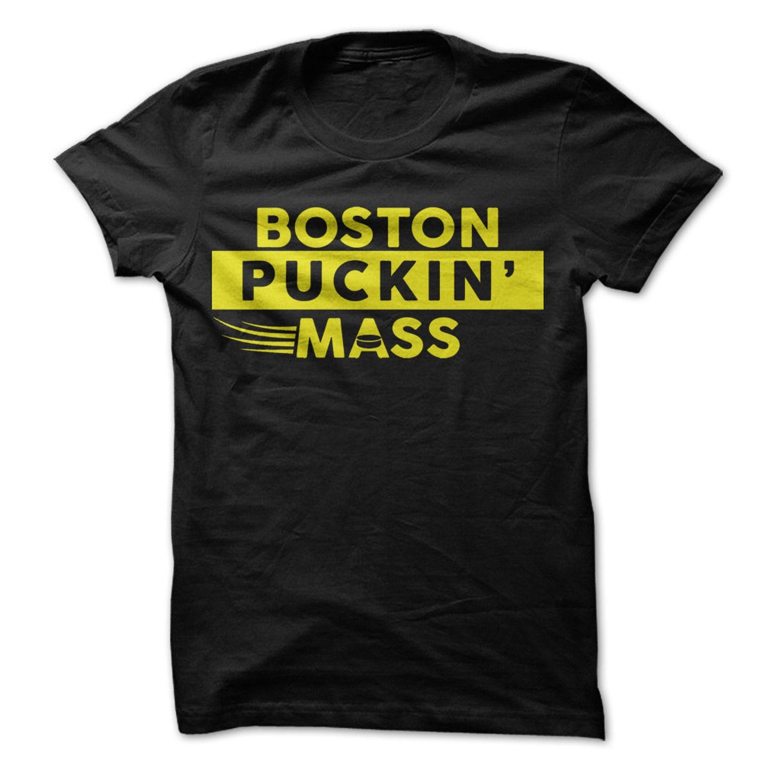 Boston Puckin Mass T-Shirt Design - Black Shirt with Yellow Print XL