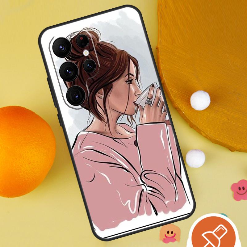 

Princess Female Boss Coffee Case For Samsung Galaxy S25 Ultra S24 S23 S22 S21 Ultra S9 S10 S20 Plus S24 FE Funda Cover Galaxy S9