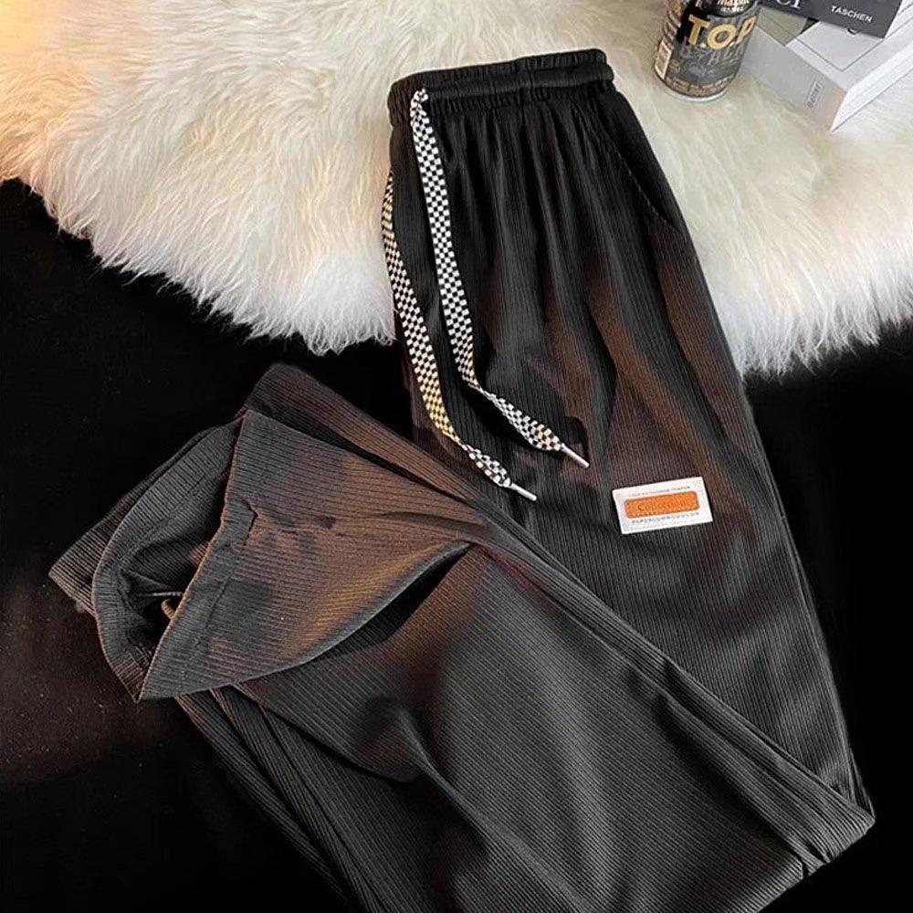 

Мужские новые летние прямые свободные спортивные брюки с широкими штанинами, универсальные брюки 3XL чёрный