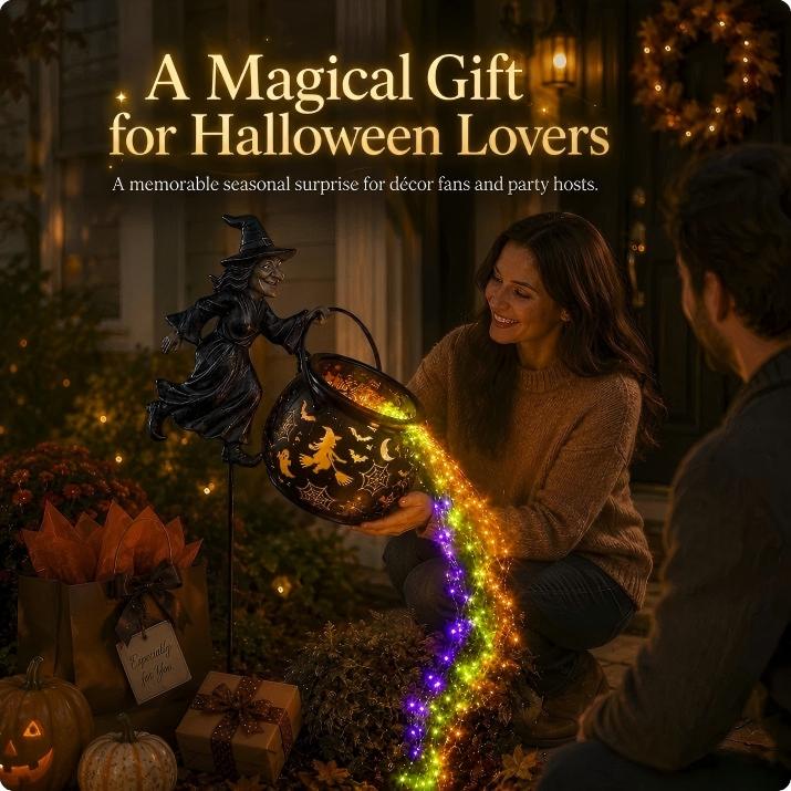 Lanterna da Giardino Caldaia da Strega con Effetto Luminoso per Halloween e Decorazioni da Esterno