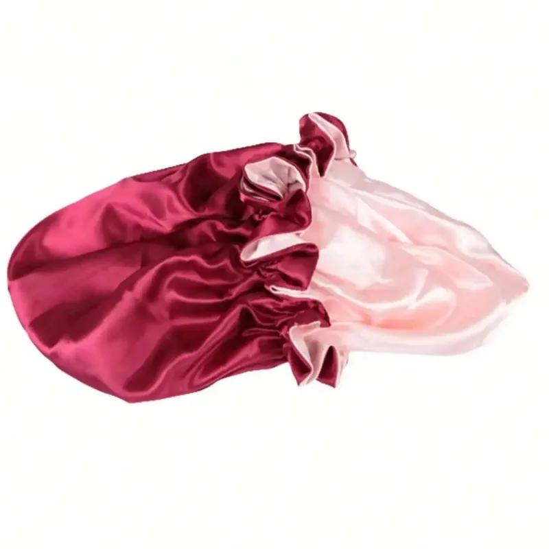 1pc Two Tone Satin Hat Silk Bonnet for Sleeping Satin Bonnets Double Layer Reversible Hair Cap Bonnet for Women Long Curly Braid