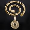 American Hip Hop Record Label Round B Diamond Letter Gear Pendant, Alloy Full Diamond Necklace Men's Personalized Jewelry