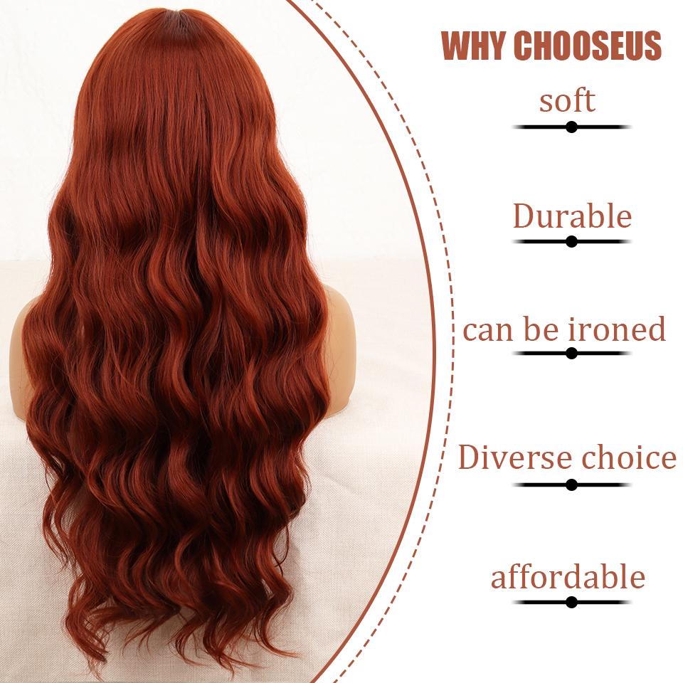 MISSQUEEN Red Brown Wig Long Wavy Wig Synthetic Wig Gold Red Wig High Temperature Fiber Suitable for Women's Daily Wear Party