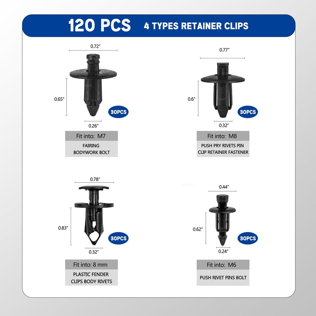 Xislet 120pcs Plastic Fender Clips Body Rivets for UTV ATV Motorcycle Sport Bike Push