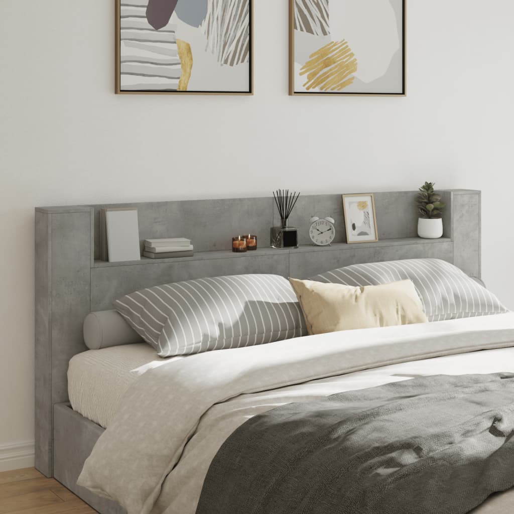 LED Headboard with Shelf Concrete Grey 220 x 16.5 x 103.5 cm