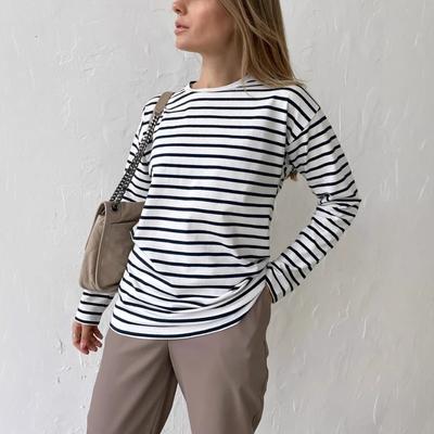 Herbst langärmeliges gestreiftes T-Shirt Damen Freizeit Oberteile Damen bequemes lockeres Baumwoll-T-Shirt