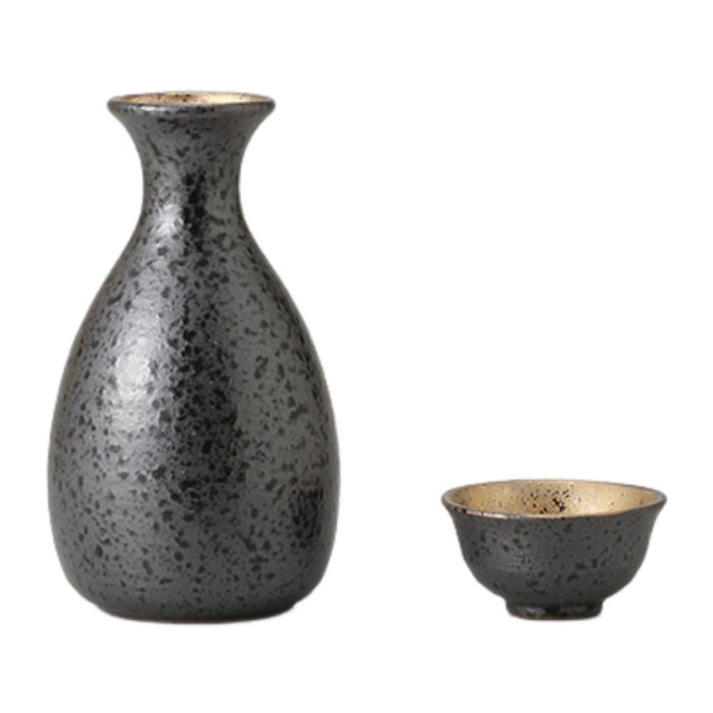 Sake Gold Sake Bottle Two Sake Mino Ware Perfect for Cold and Hot Made in Japan Ale-net Set, Matte, 2-go & Cups, Ceramic, Sake,