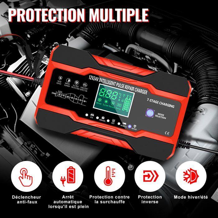 Chargeur de batterie - AIMOONSA - 10 A/5 A (12V/24V) - Intelligent - Écran LCD tactile - 5 modes