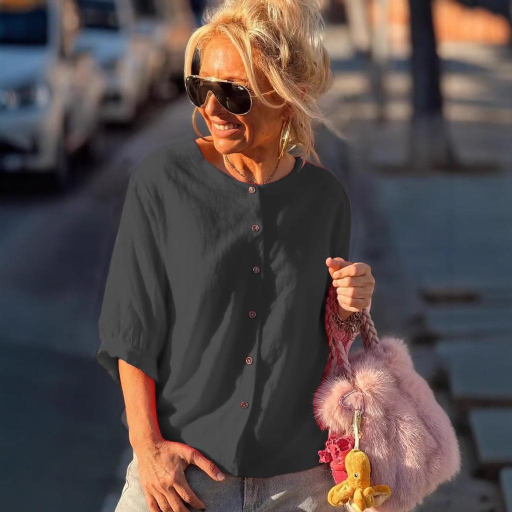 

Ladies Spring Summer Half Sleeve All Match solid color Blouse Shirt Top XL чёрный