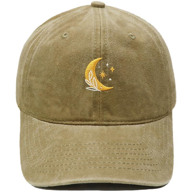 New Star Moon Embroidery Baseball Cap Washed Retro Daddy Hat Men's and Women's Casual Outdoor Sports Hat