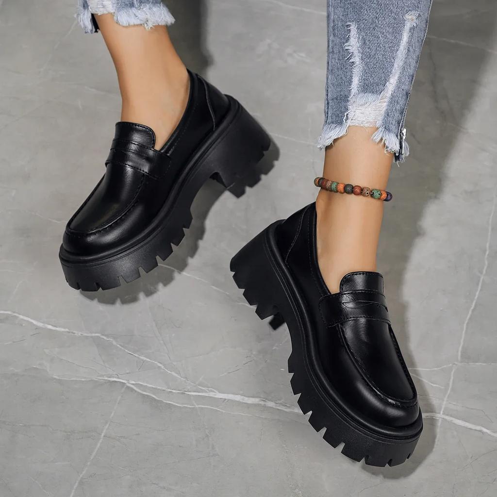 Fashion Fashion Chunky Platform Loafers for Women 2025 New Preppy Style PU Leather Dress Shoes Woman Thick Sole Comfort Slio On Shoes